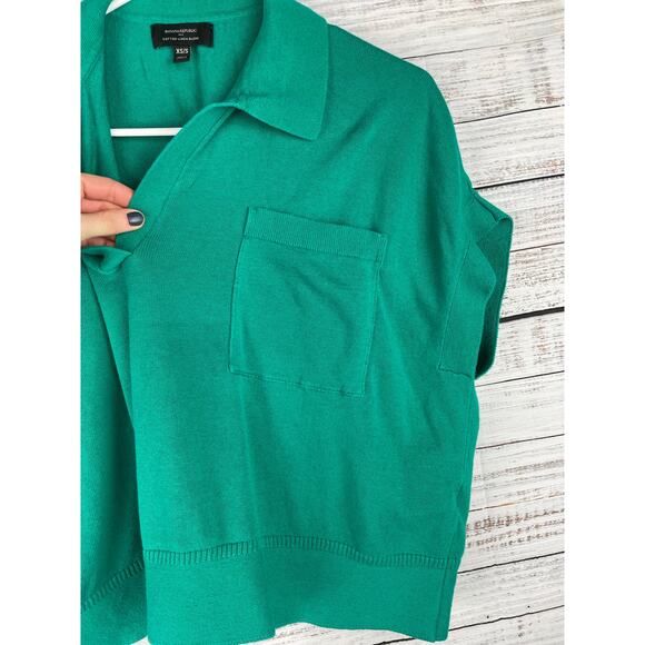 Banana Republic OVERSIZED JOHNNY-COLLAR SWEATER Kelly Green Linen XS Small Boxy - Picture 4 of 10